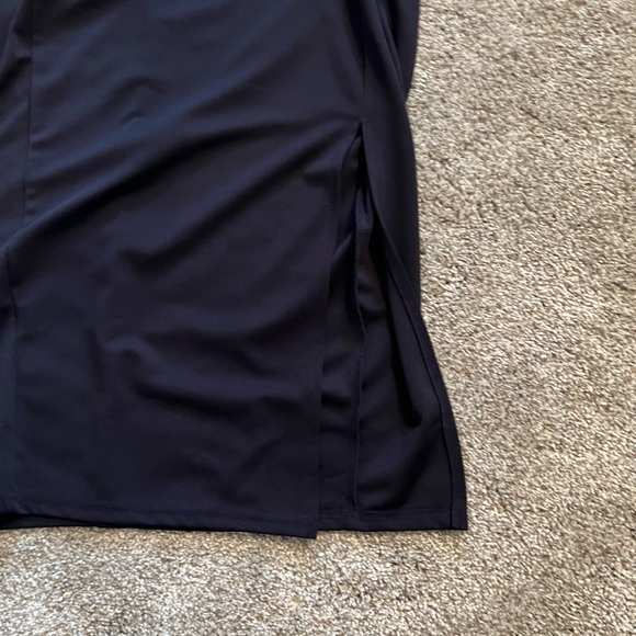 One shoulder ruffle Midi navy dress. Size small. Leg slit. - Picture 9 of 10